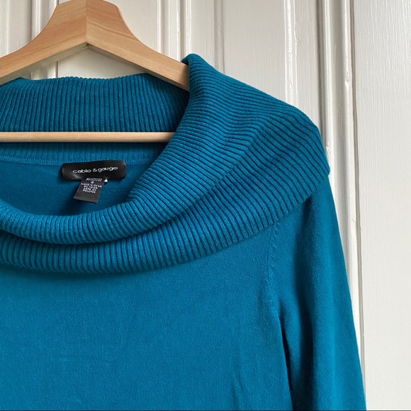 Cable & Gauge Teal Cowl Neck Sweater - Picture 2 of 11